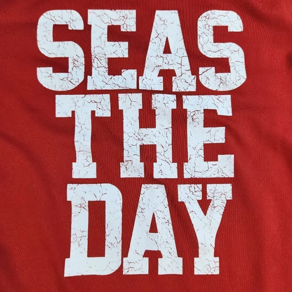 🧡Cat & Jack Red Seas the Day Short Sleeve Swim Shirt Youth Large